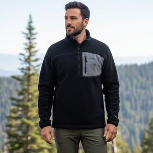 The North Face Mens Jacket Size L Full Zip Fleece Chest Pocket Casual Black Gray